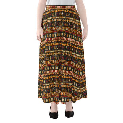 Ornament Egyptian Pattern Print Chiffon Maxi Skirt