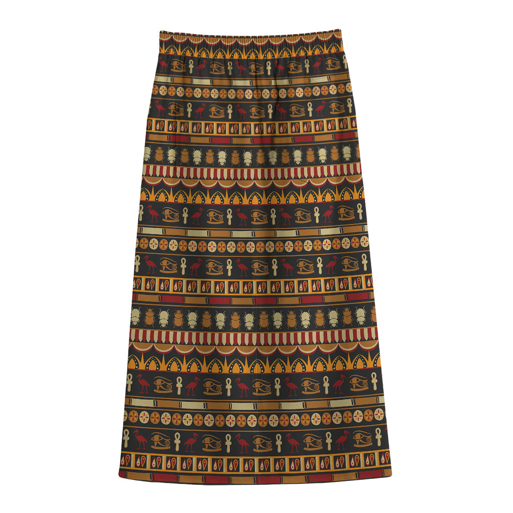 Ornament Egyptian Pattern Print Cotton Front Slit Maxi Skirt
