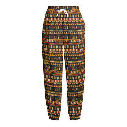 Ornament Egyptian Pattern Print Fleece Lined Knit Pants