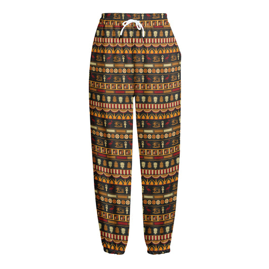 Ornament Egyptian Pattern Print Fleece Lined Knit Pants