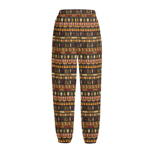Ornament Egyptian Pattern Print Fleece Lined Knit Pants