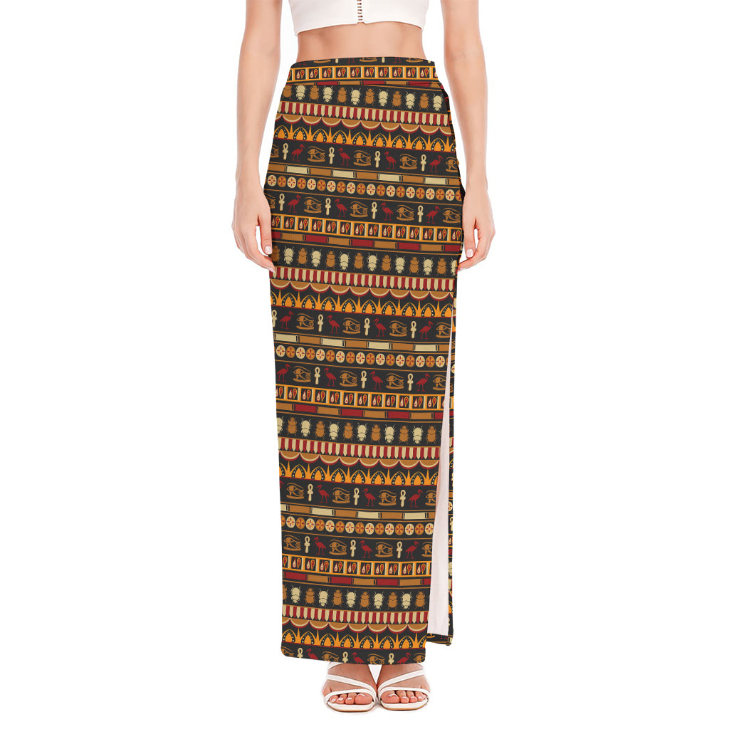 Ornament Egyptian Pattern Print High Slit Maxi Skirt