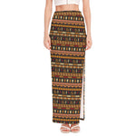 Ornament Egyptian Pattern Print High Slit Maxi Skirt