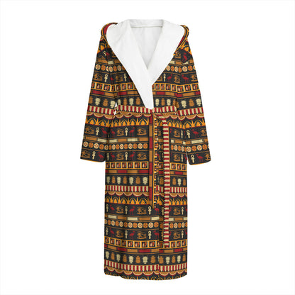 Ornament Egyptian Pattern Print Hooded Bathrobe