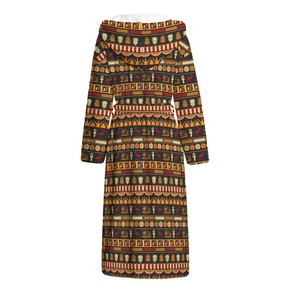 Ornament Egyptian Pattern Print Hooded Bathrobe