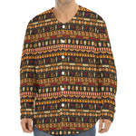 Ornament Egyptian Pattern Print Long Sleeve Baseball Jersey