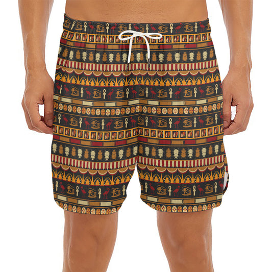 Ornament Egyptian Pattern Print Men's Split Running Shorts