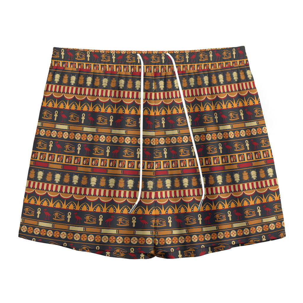 Ornament Egyptian Pattern Print Mesh Shorts