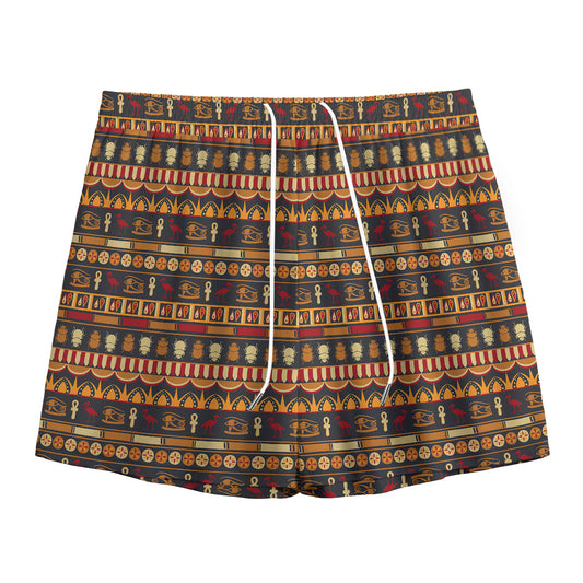 Ornament Egyptian Pattern Print Mesh Shorts