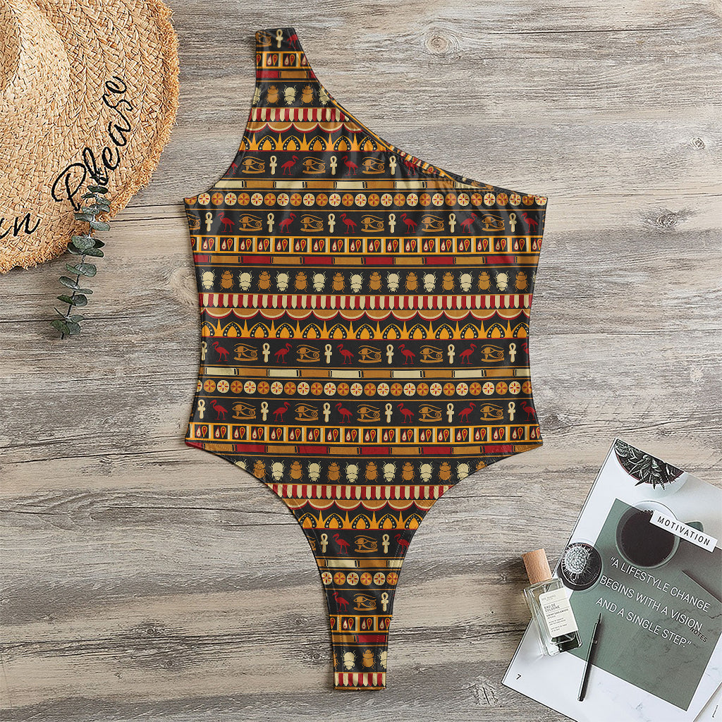 Ornament Egyptian Pattern Print One Shoulder Bodysuit