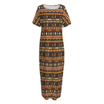 Ornament Egyptian Pattern Print Short Sleeve Long Nightdress