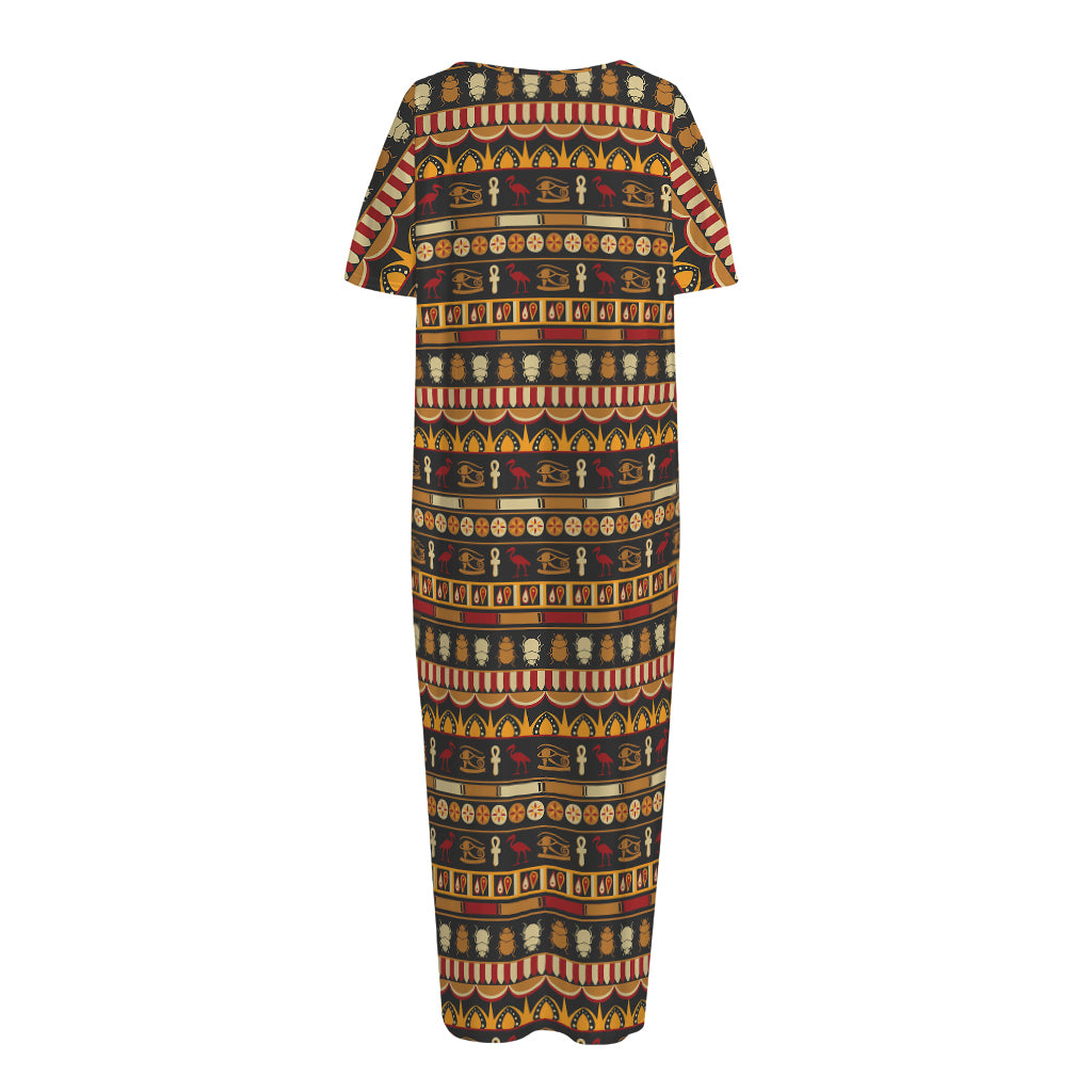 Ornament Egyptian Pattern Print Short Sleeve Long Nightdress