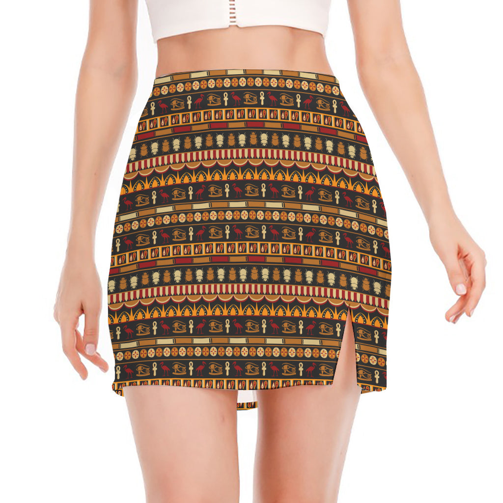 Ornament Egyptian Pattern Print Side Slit Mini Skirt