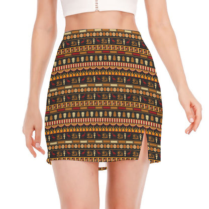 Ornament Egyptian Pattern Print Side Slit Mini Skirt