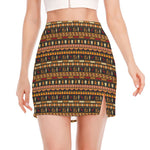 Ornament Egyptian Pattern Print Side Slit Mini Skirt