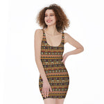 Ornament Egyptian Pattern Print Sleeveless Bodycon Dress