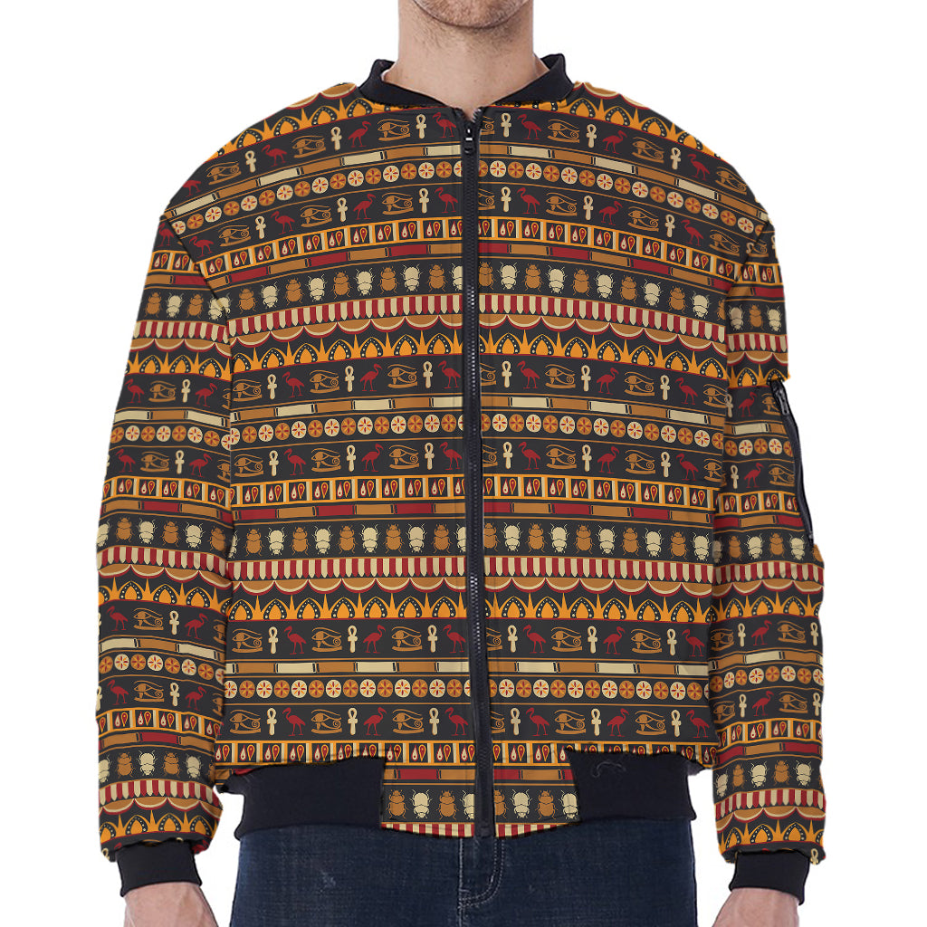 Ornament Egyptian Pattern Print Zip Sleeve Bomber Jacket