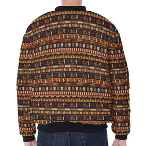 Ornament Egyptian Pattern Print Zip Sleeve Bomber Jacket