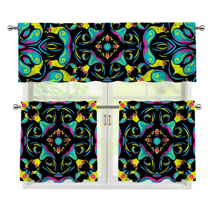 Ornament Psychedelic Trippy Print 3 Piece Kitchen Curtains