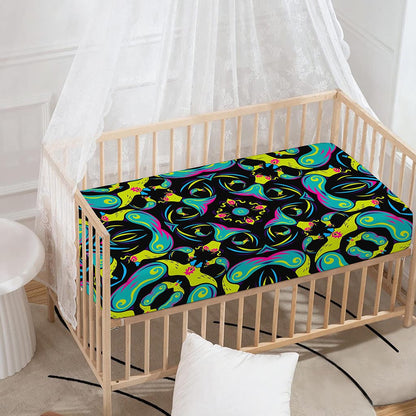 Ornament Psychedelic Trippy Print Baby Crib Sheet