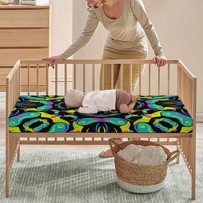 Ornament Psychedelic Trippy Print Baby Crib Sheet