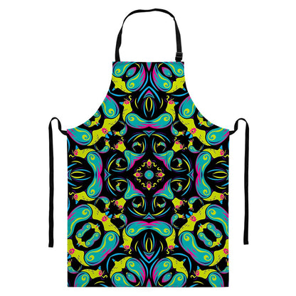 Ornament Psychedelic Trippy Print Bib Apron With Pocket