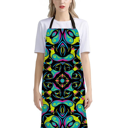 Ornament Psychedelic Trippy Print Bib Apron With Pocket