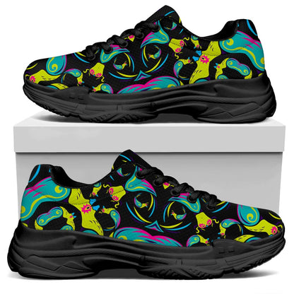Ornament Psychedelic Trippy Print Black Chunky Shoes