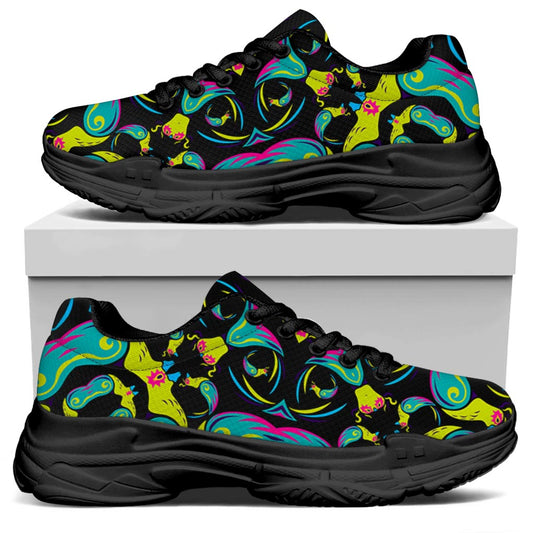 Ornament Psychedelic Trippy Print Black Chunky Shoes