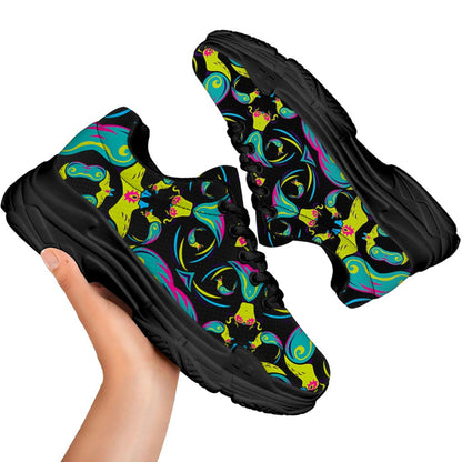 Ornament Psychedelic Trippy Print Black Chunky Shoes