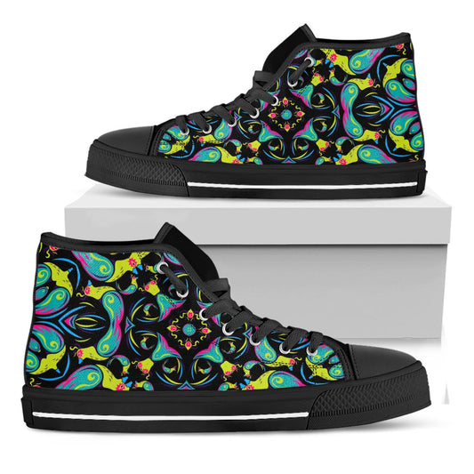 Ornament Psychedelic Trippy Print Black High Top Sneakers