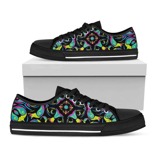 Ornament Psychedelic Trippy Print Black Low Top Sneakers