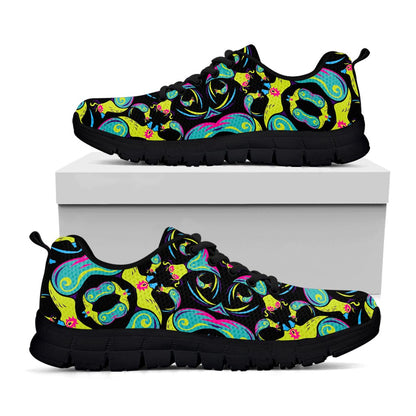 Ornament Psychedelic Trippy Print Black Running Shoes
