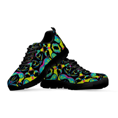 Ornament Psychedelic Trippy Print Black Running Shoes