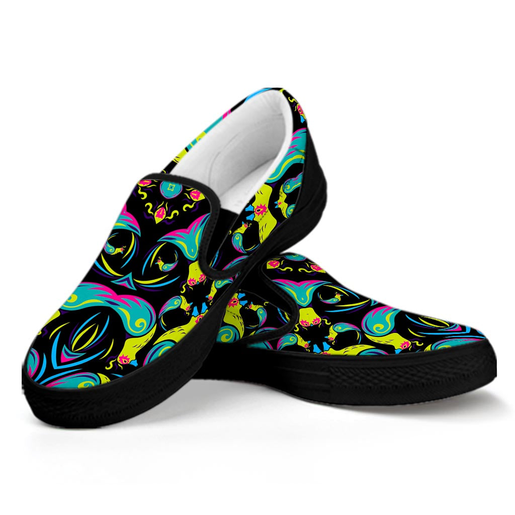 Ornament Psychedelic Trippy Print Black Slip On Sneakers