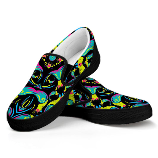 Ornament Psychedelic Trippy Print Black Slip On Sneakers