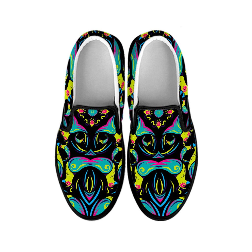 Ornament Psychedelic Trippy Print Black Slip On Sneakers