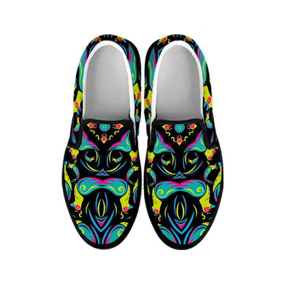 Ornament Psychedelic Trippy Print Black Slip On Sneakers