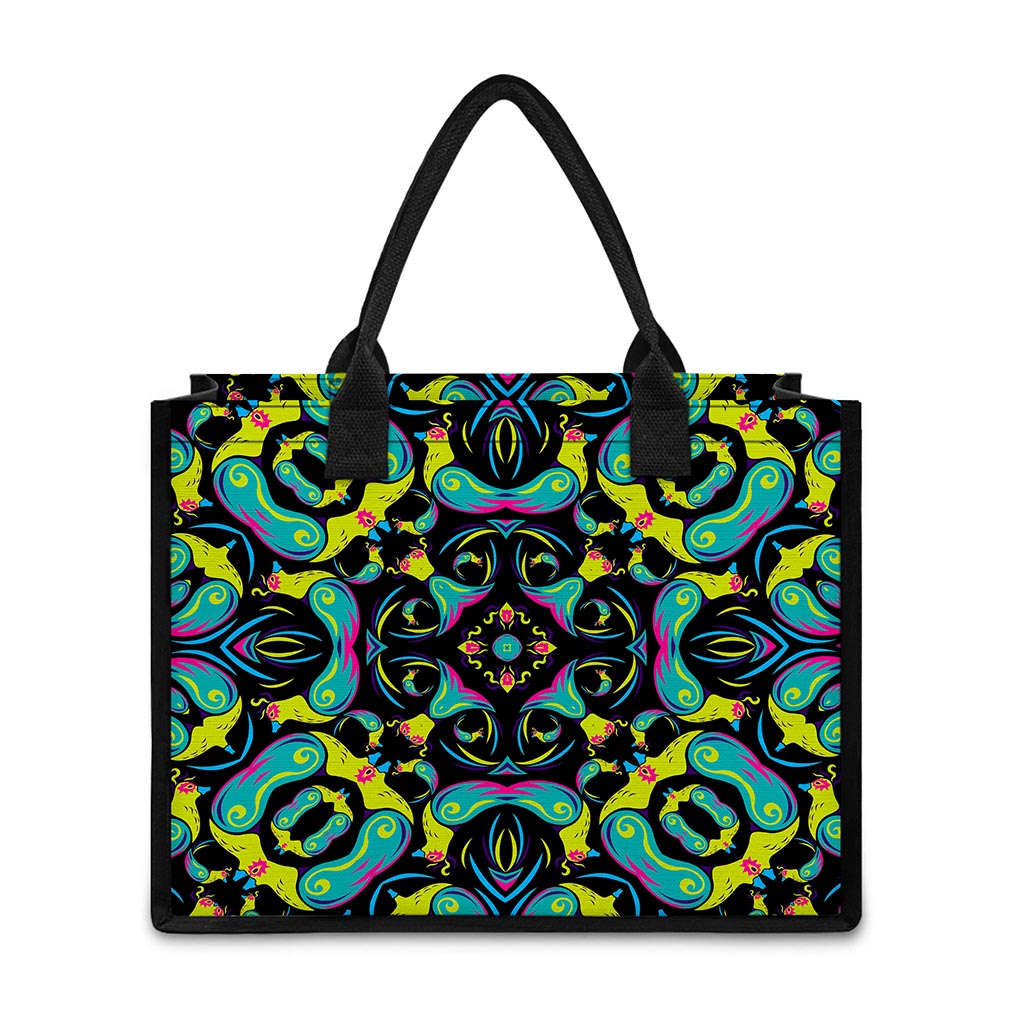 Ornament Psychedelic Trippy Print Canvas Tote Bag