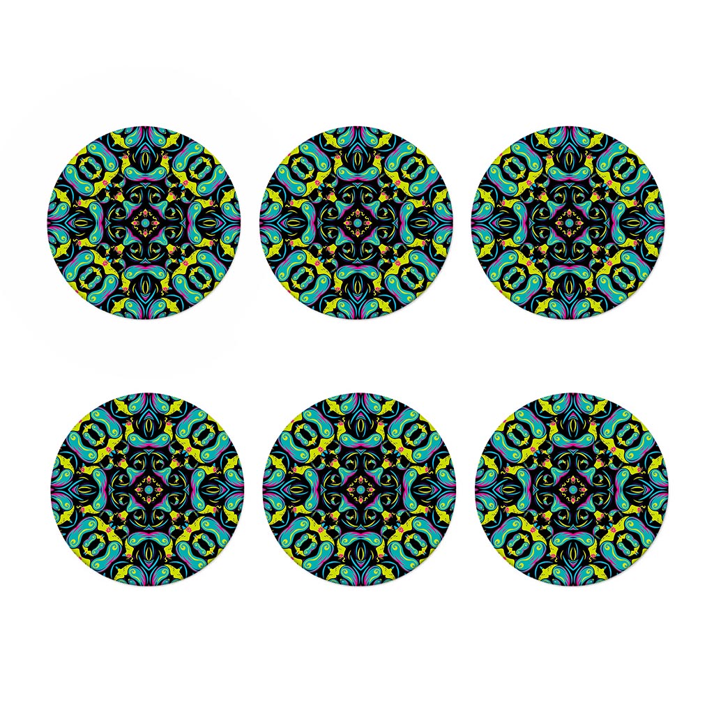 Ornament Psychedelic Trippy Print Coaster Set