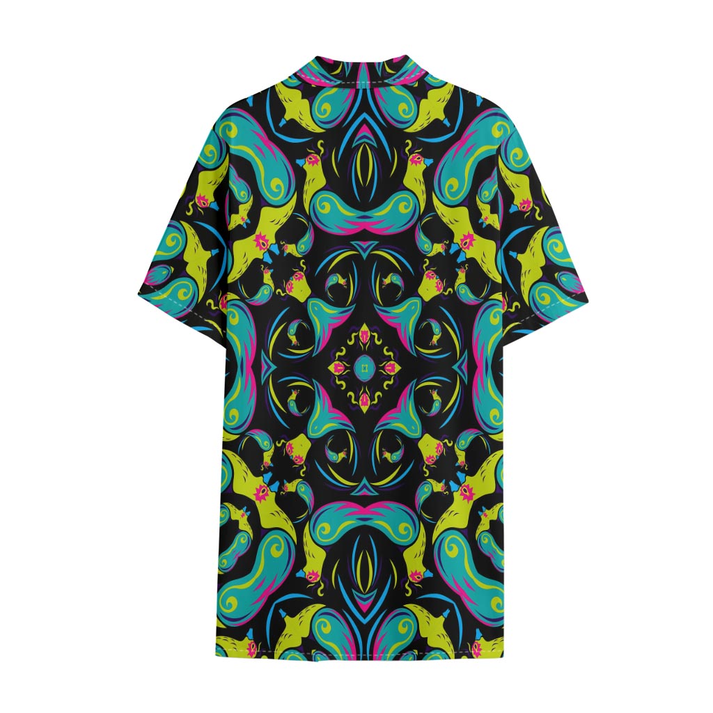 Ornament Psychedelic Trippy Print Cotton Hawaiian Shirt
