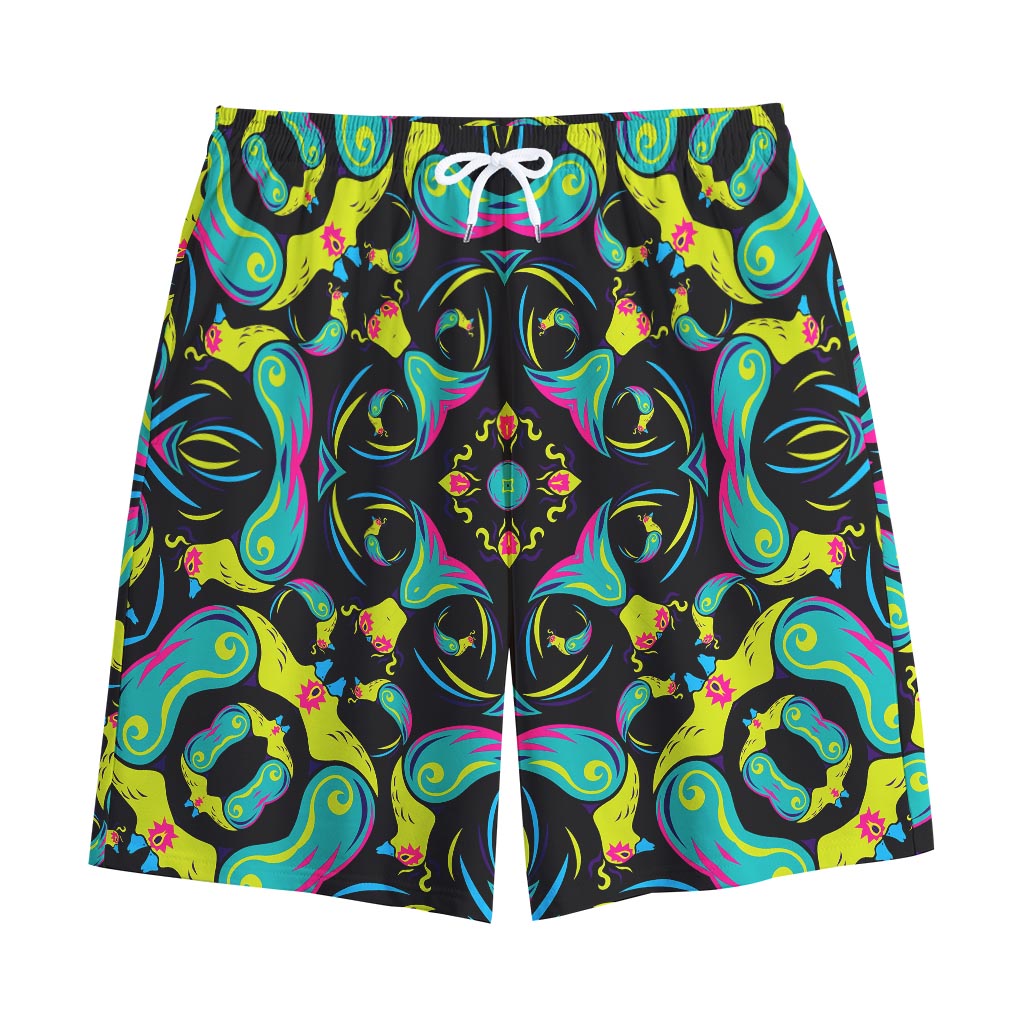 Ornament Psychedelic Trippy Print Cotton Shorts