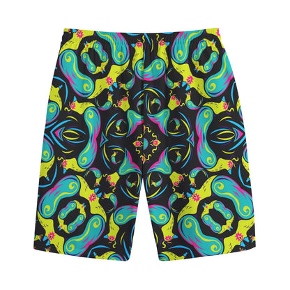 Ornament Psychedelic Trippy Print Cotton Shorts