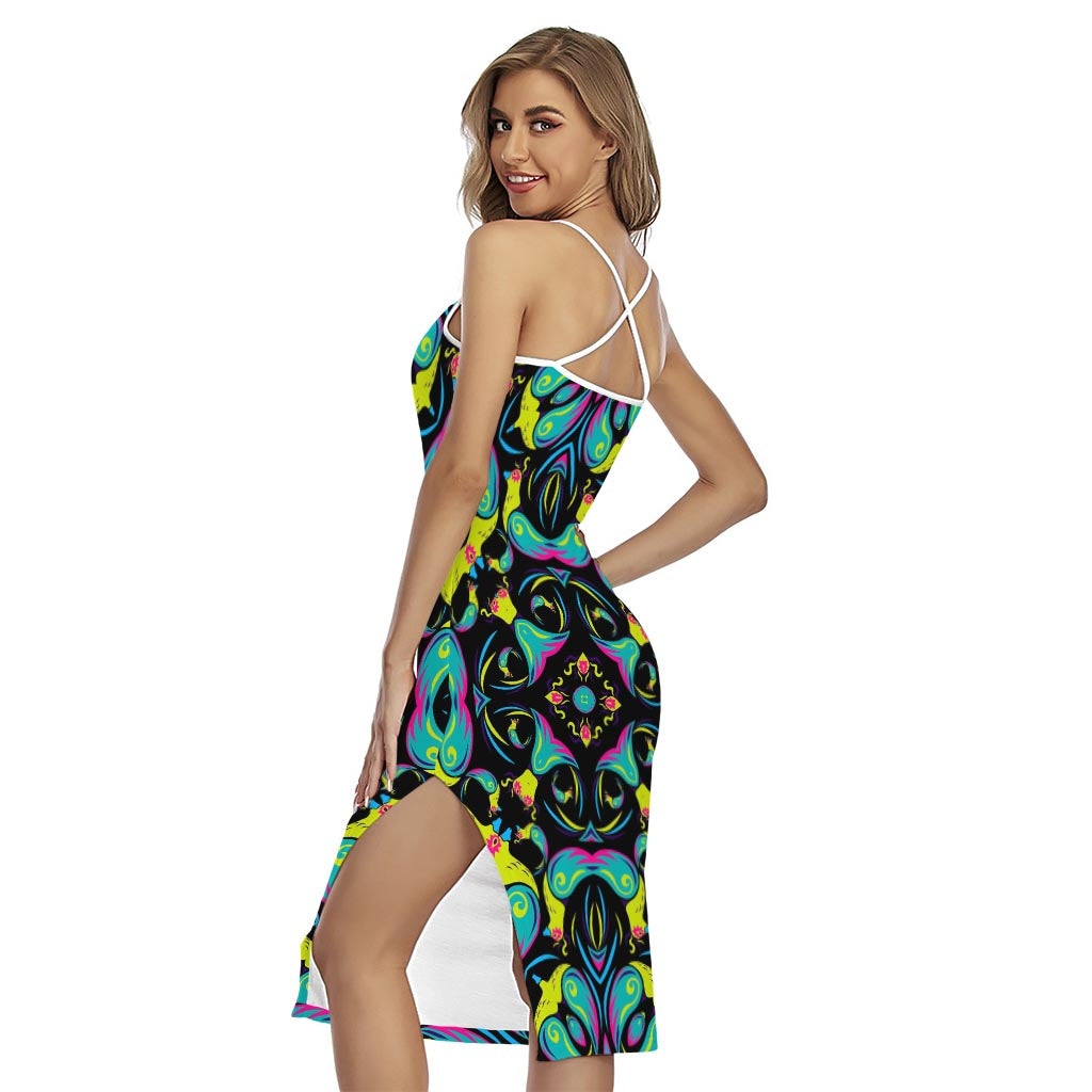 Ornament Psychedelic Trippy Print Cross Back Cami Dress