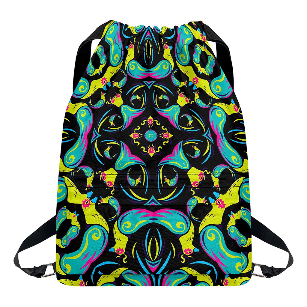 Ornament Psychedelic Trippy Print Drawstring Backpack