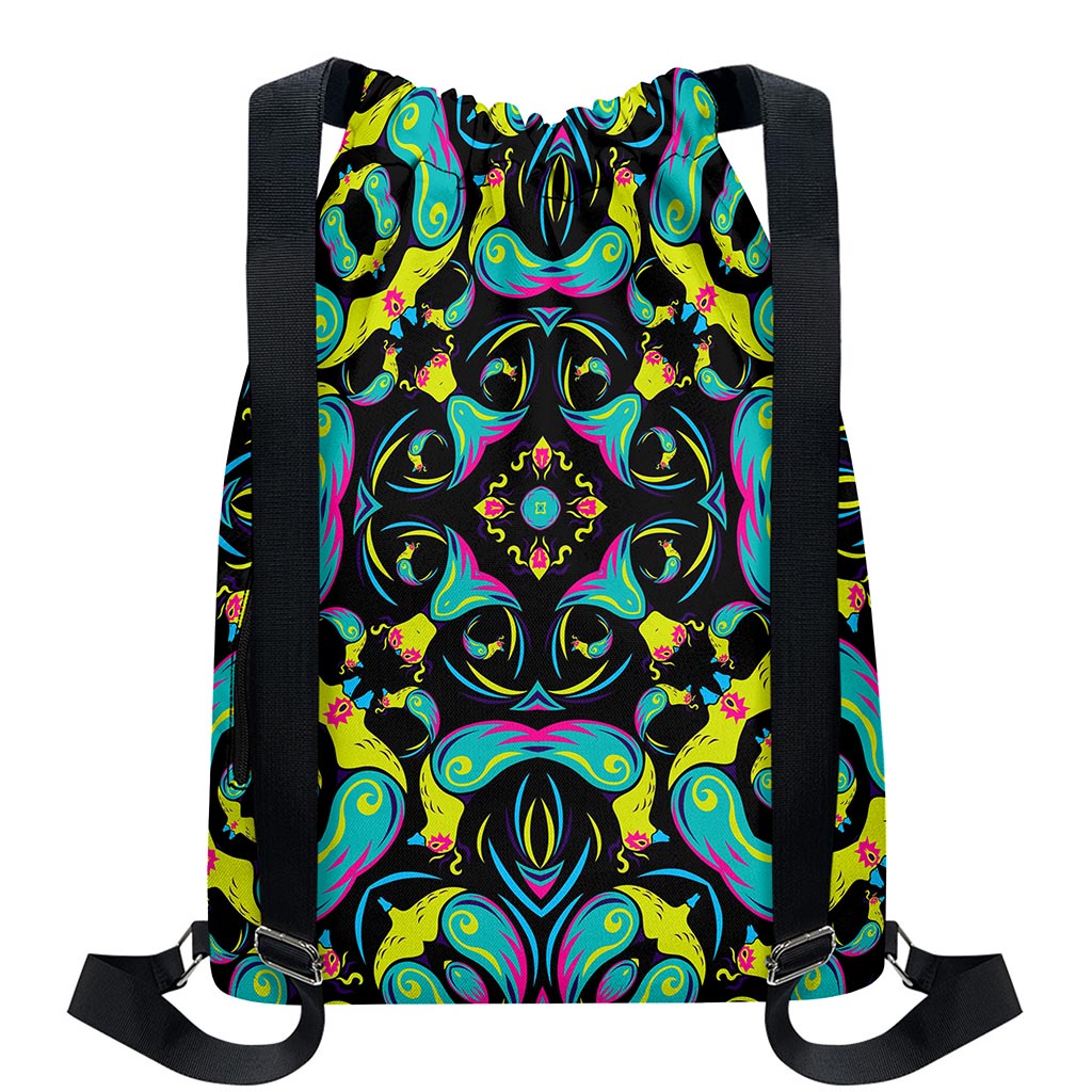 Ornament Psychedelic Trippy Print Drawstring Backpack