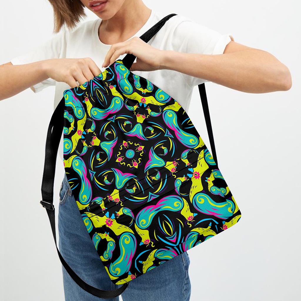 Ornament Psychedelic Trippy Print Drawstring Backpack