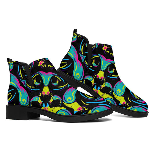 Ornament Psychedelic Trippy Print Flat Ankle Boots
