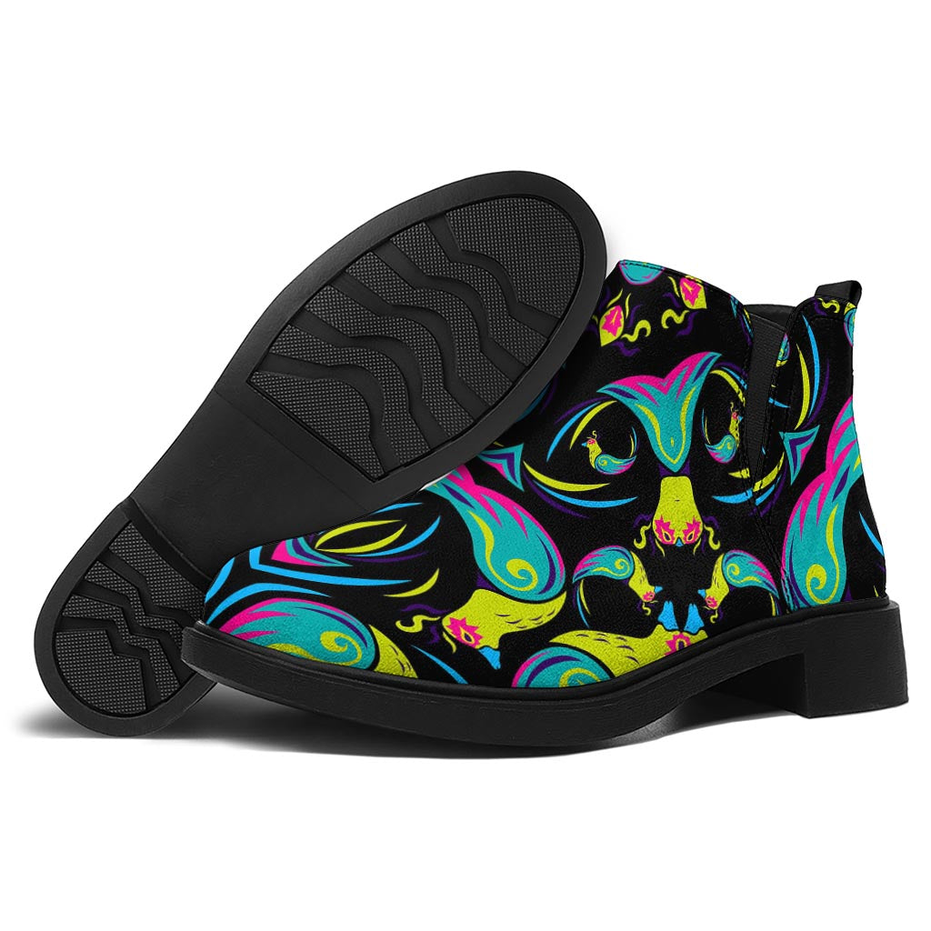 Ornament Psychedelic Trippy Print Flat Ankle Boots