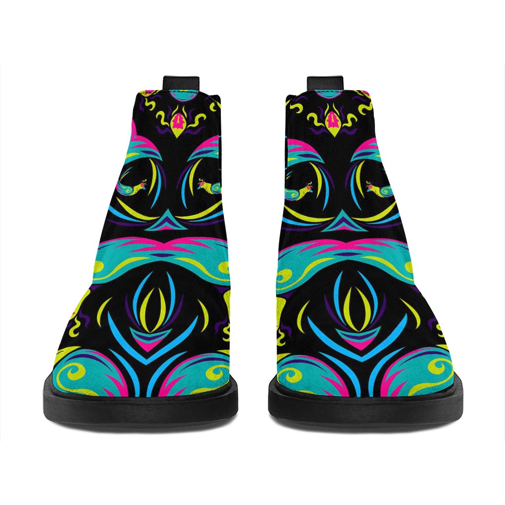 Ornament Psychedelic Trippy Print Flat Ankle Boots